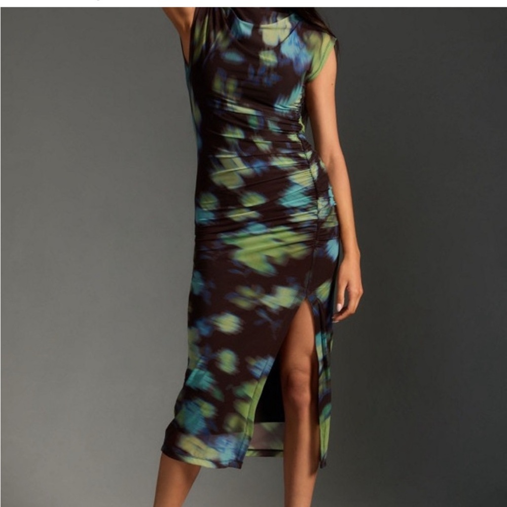 Anthropologie maya ruched cowl neck dress